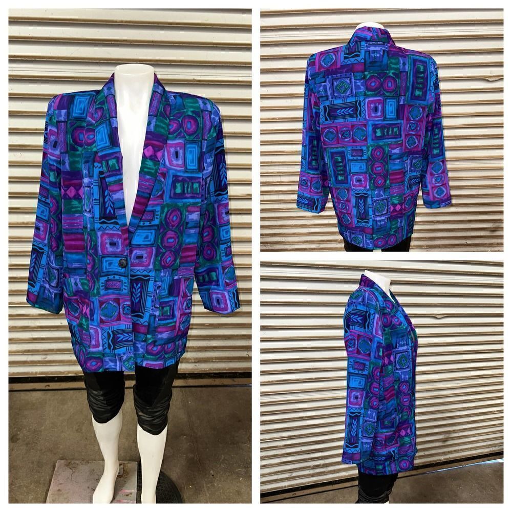 Kensington Square jacket Career long sleeve geometric pattern purple blue
